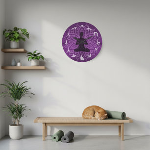 10" Lila Mandala mit Yoga Posen Wall Clock Große Wanduhr