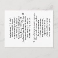 10 morts connus  Carte de prévention de l'intimida