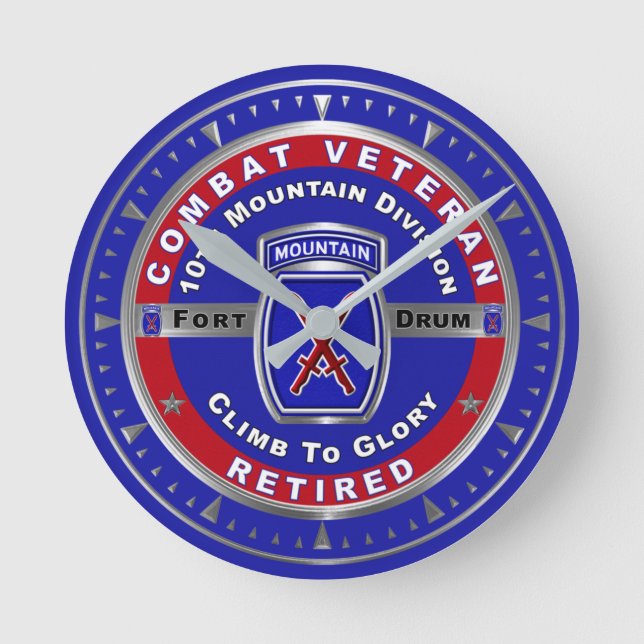 10. Mountain Division Remüde Combat Veteran Runde Wanduhr (Vorderseite)