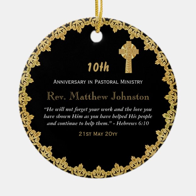 10. Ordination Jubiläum Personalisierte Schrift Keramik Ornament (Vorne)