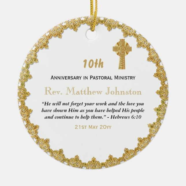 10. Ordination Jubiläum Personalisierte Schrift Keramik Ornament (Vorne)