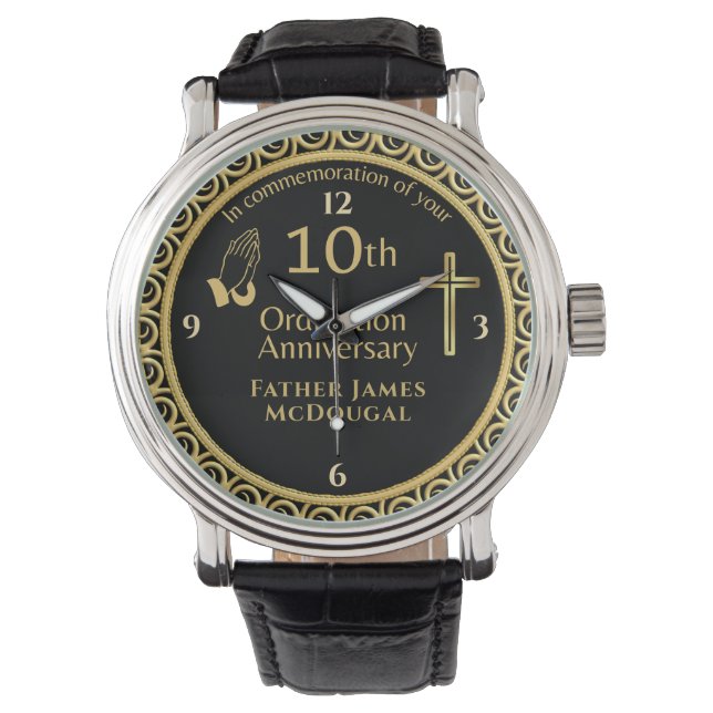 10. Ordination Jubiläum Priest PERSONALISIERT Armbanduhr (Vorderseite)