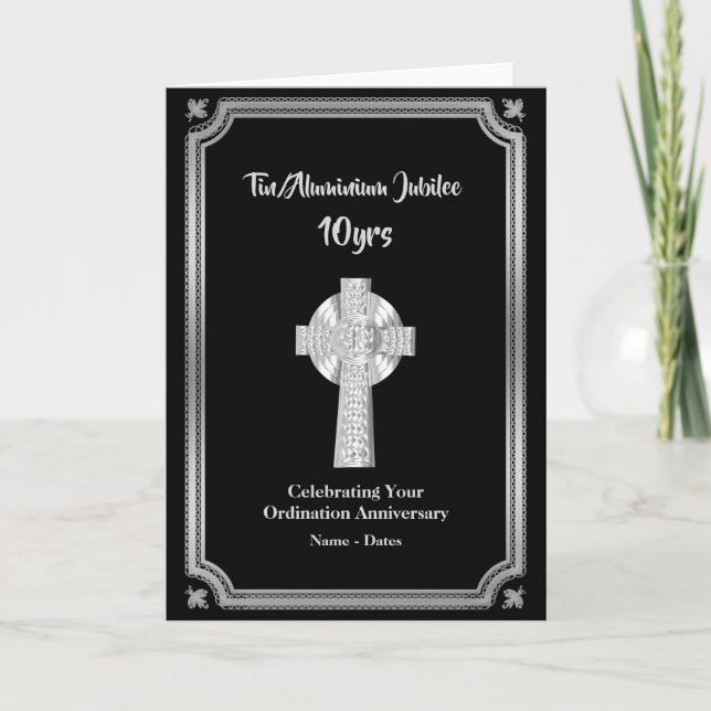 10. Ordination Jubiläum Priester Zinn Aluminium Karte (Vorderseite)