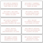10 Party mit individueller Gastadresse Hochzeit Aufkleber<br><div class="desc">10 Party für individuelle Gästernamen-Adresse Wedding Tiger Lily Script Stickers enthält 10 Aufkleber mit Ihrem individuellen Gästennamen und Ihrer persönlichen Adresse auf jedem Aufkleber in Tigerlilie auf weißem Hintergrund. Auch ideal für Weihnachts- und Feiertagskarten, Party Einladungen, Dankeschön-Karten und Büropost. Bearbeiten Sie den Text einfach in den dafür vorgesehenen Textfeldern. Evco...</div>