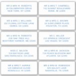 10 Party mit individueller Gastadresse Hochzeit Aufkleber<br><div class="desc">10 Die 10 individuellen Guest Name Address Party Wedding Midnight Blue Script Stickers verfügen über 10 Aufkleber mit Ihrem individuellen Gast-Namen und Adresse auf jedem Aufkleber in Mitternachtsblau auf weißem Hintergrund. Auch ideal für Weihnachts- und Feiertagskarten, Party Einladungen, Dankeschön-Karten und Büropost. Bearbeiten Sie den Text einfach in den dafür vorgesehenen...</div>