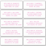 10 Party mit individueller Gastadresse Hochzeit Aufkleber<br><div class="desc">10 Party für die persönliche Gästenadresse Hochzeitsschrift Pink Script Stickers enthält 10 Aufkleber mit Ihrem individuellen Gastnamen und Ihrer persönlichen Adresse auf jedem Aufkleber in Rosa auf weißem Hintergrund. Auch ideal für Weihnachts- und Feiertagskarten, Party Einladungen, Dankeschön-Karten und Büropost. Bearbeiten Sie den Text einfach in den dafür vorgesehenen Textfeldern. Evco...</div>