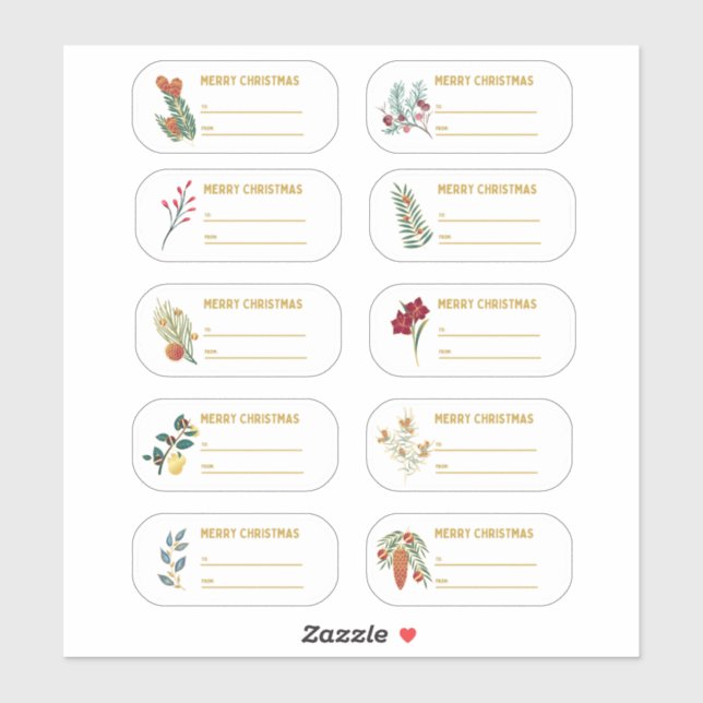 10 pc Floral & Gold Weihnachtsgeschenk Etikett Auf (Blatt)