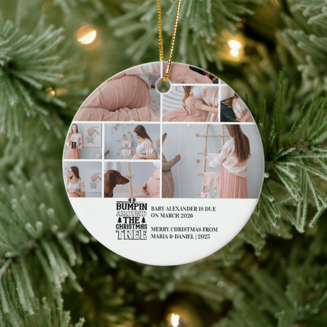 10 Photo Christmas Tree Pregnancy Announcement Keramik Ornament (Baum)