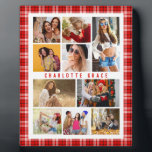 10 Photo Modern Trendy Red Plaid Stylish Name Fotoplatte<br><div class="desc">10 Photo Modern Trendy Red Plaid Stylish Name Display Plaques Signs features ten of your favorite pictures for an easy and quick DIY add your own photo collage. Personalize with your name and surrounded with a red plaid pattern. Makes a perfect gift for Christmas, birthdays, Mother's Day, sisters, best friends...</div>