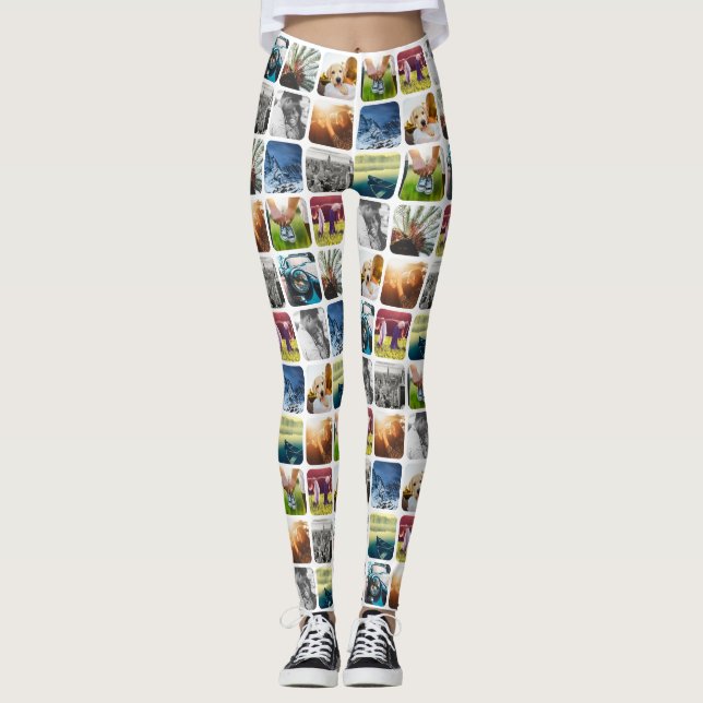 10 Quadrat Foto Gittervorlage gerundeter weißer Ra Leggings (Vorderseite)