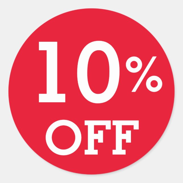 10% Rabatt 10% Rabatt Verkauf Weißrot Runder Aufkleber (Vorderseite)