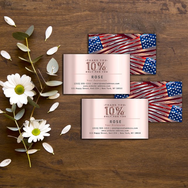 10% Rabatt Logos Vielen Dank Rose US-amerikanische Terminkarte (10% Off Discount Logo Thank Rose US American Flag Appointment Card)