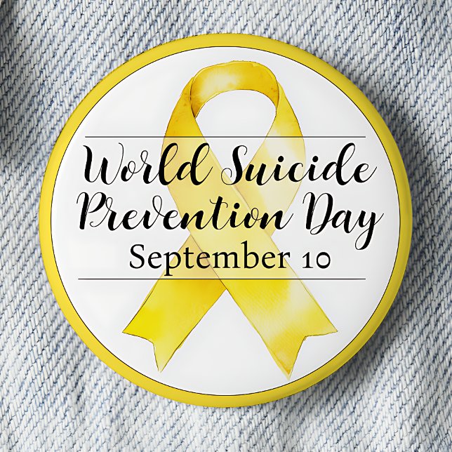 10. September Welttag der Suizidprävention Button (World Suicide Prevention Day is September 10 pinback button.  Yellow awareness ribbon.)