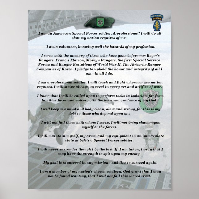10. Spezialkräfte Gruppe Vets Creed Print Poster (Vorne)