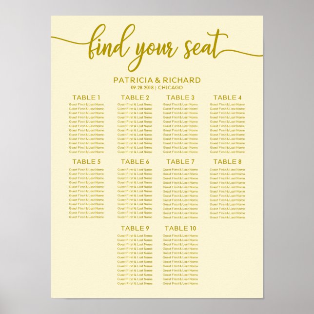 10 Tabelle Hochzeitskarte Elfenbeinkalligrafie Poster (Vorne)