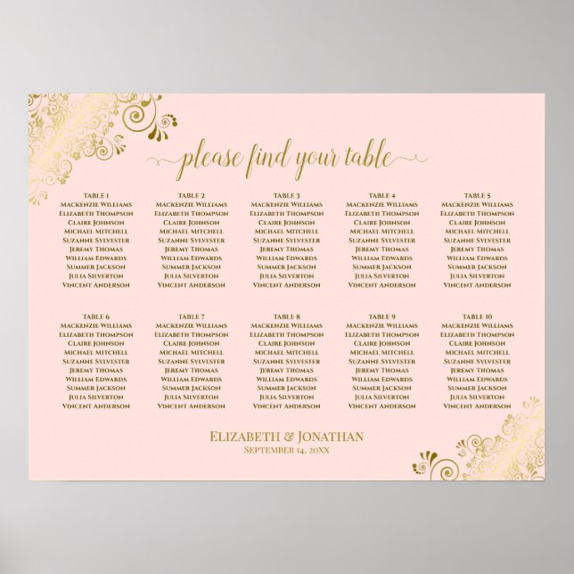 10 Tabelle Hochzeitskarte Rosa und Gold Poster (Vorne)