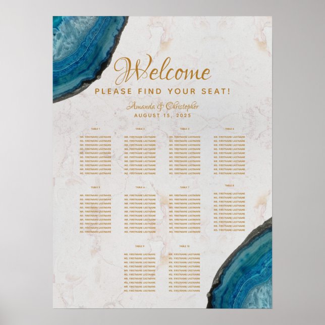 10 Tabelle Hochzeitssitzkarte Blaue Gräser Marmor Poster (Vorne)