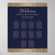 10 Table Navy Blue Wedding Seating Chart Gold Rose