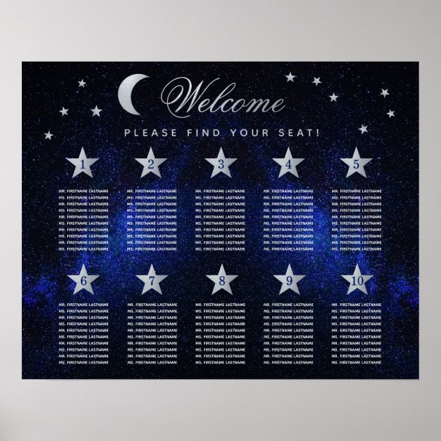 10 Table Stars Sky Celestial Wedding Seating Chart Poster (Vorne)