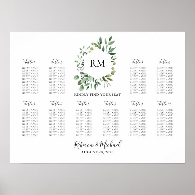 10 Tafelmonogramm für die Hochzeit des Gastsitzes Poster (Vorne)