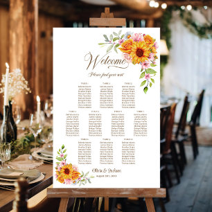10 Tische Gelbe Pinkfarbene Blumen Hochzeit Sitzor Poster