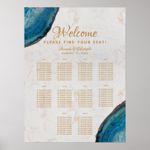 10 Tische Hochzeit Sitzplan Blaue Geoden Marmor Poster