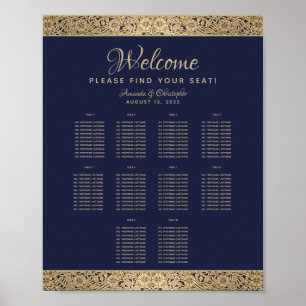 10 Tische Navy Blau Hochzeit Sitzordnung Gold Rose Poster