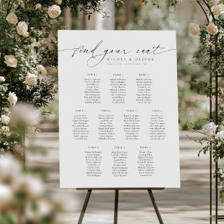 10 Tische Willkommens-Sitzplan Moderne Schrift Poster