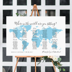 10 Tische Zielorte Weltkarte Sitzplan Poster