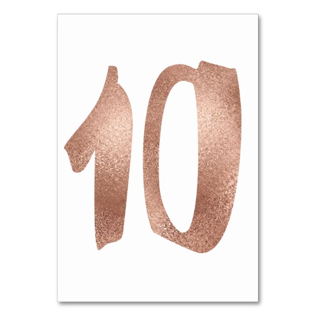 10 Tischnummern Weißes Metallisches Rosa Gold (Vorderseite)