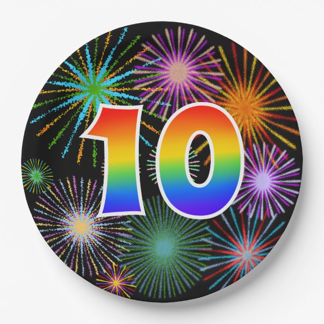 10. Veranstaltung - Spaß, farbig, kühl, Regenbogen Pappteller (Vorderseite)