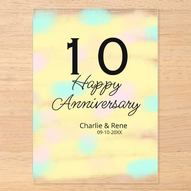 10 wedding anniversary yellow pastel name retro bo acryleinladungen (Vorderseite)