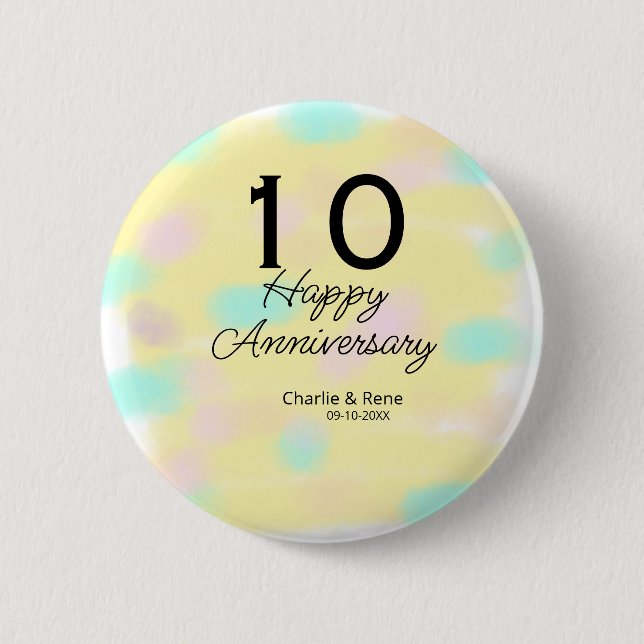 10 wedding anniversary yellow pastel name retro bo button (Vorderseite)