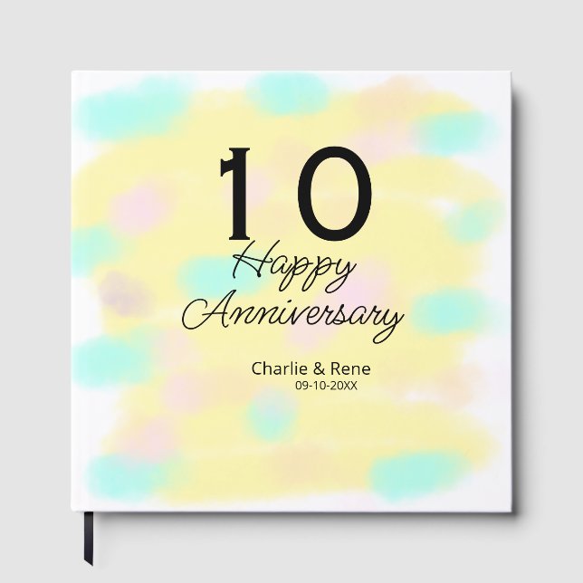 10 wedding anniversary yellow pastel name retro bo gästebuch (Vorderseite)