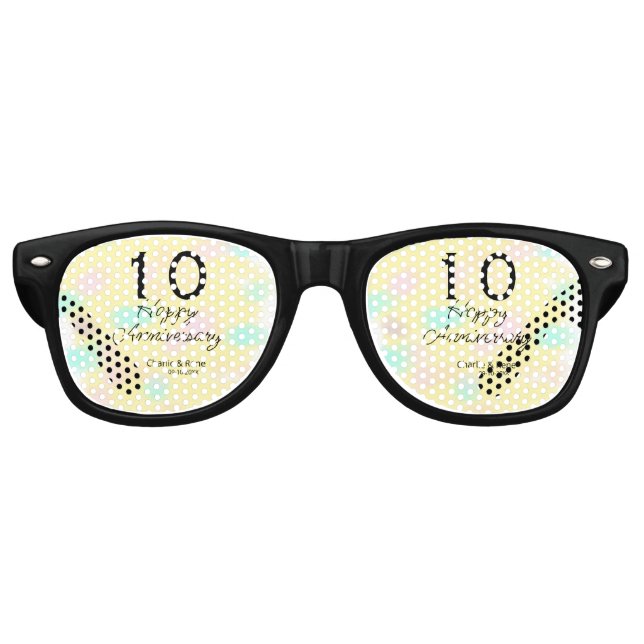 10 wedding anniversary yellow pastel name retro bo partybrille (Vorderseite)