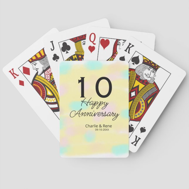 10 wedding anniversary yellow pastel name retro bo spielkarten (Rückseite)