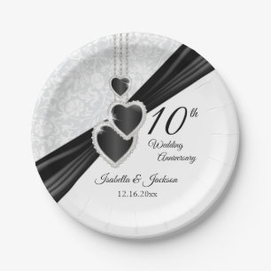 10. weißer Damast mit schwarzen Akzenten Pappteller