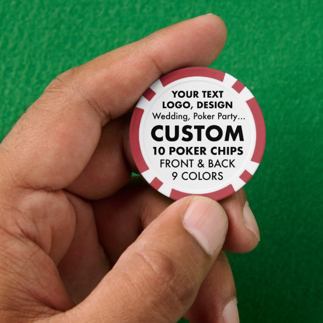 10 x personalisierte RED Poker Chips (Hand)