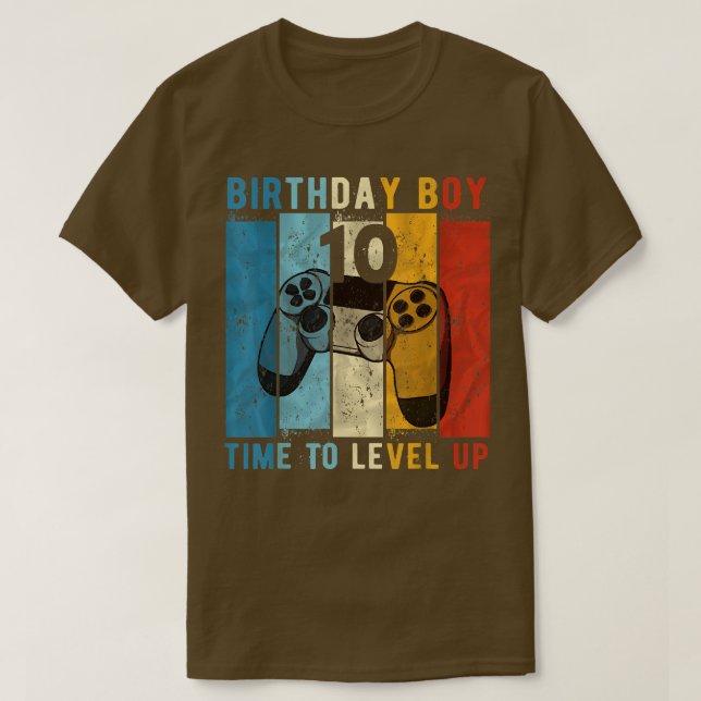 10 Year Old Birthday Boy 10 Time to Level Up 10th  T-Shirt (Design vorne)