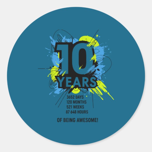 10 Years Of Being Awesome 10th Birthday Girl Boy D Runder Aufkleber (Vorderseite)