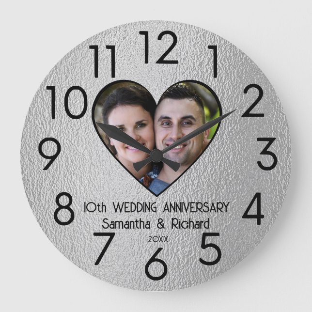 10. Zehn-Jubiläum Ehepaar Name Foto Große Wanduhr (Vorderseite)