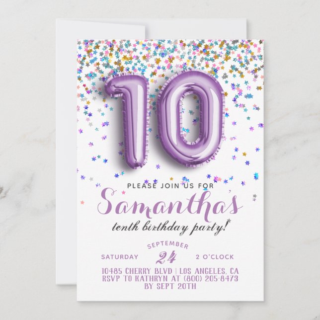 10e anniversaire Confetti Invitation (Devant)