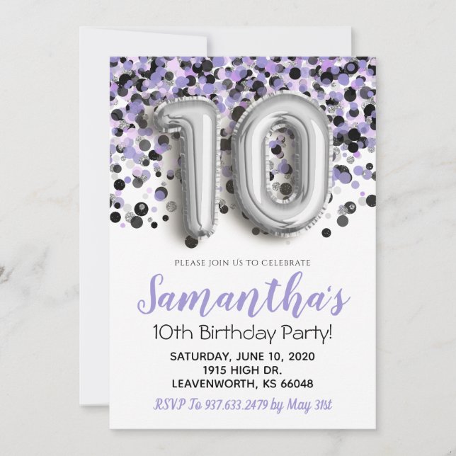 10e anniversaire Confetti Invitation (Devant)