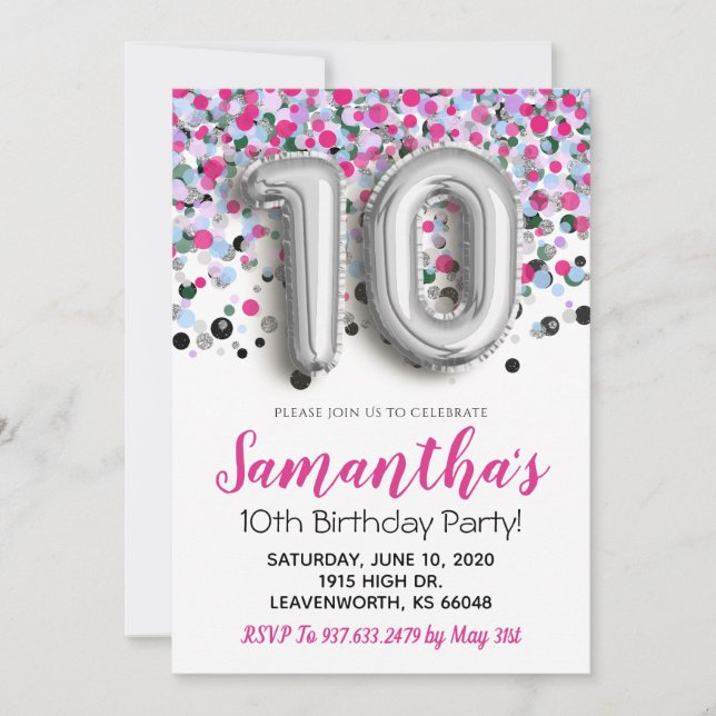 10e anniversaire Confetti Invitation (Devant)