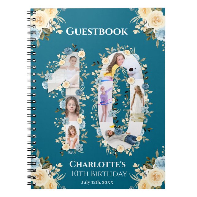 10e anniversaire Fleur Turquoise Photo Jaune Livre (Devant)