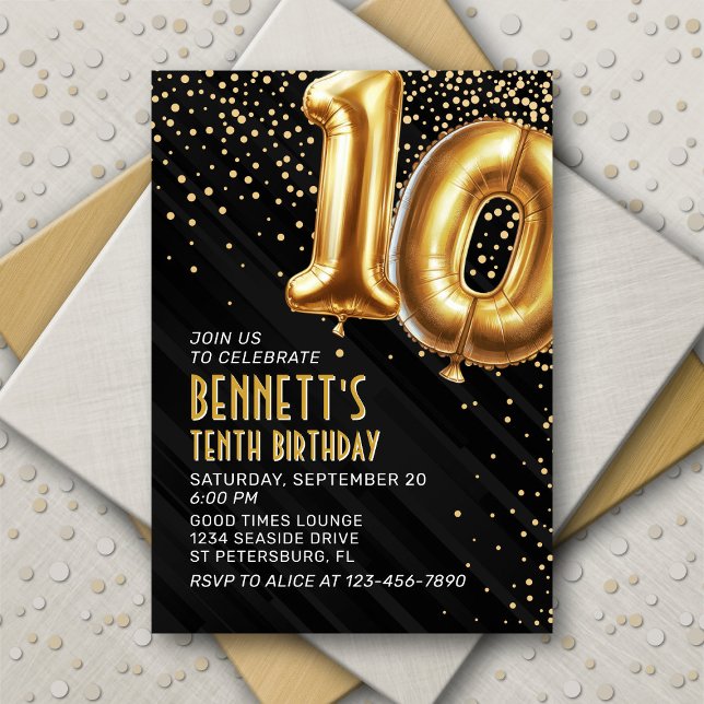 10e anniversaire Gold Black Invitation (Créateur téléchargé)