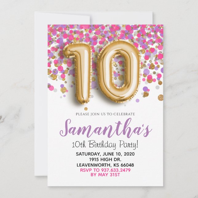 10e anniversaire Gold Confetti Invitation (Devant)
