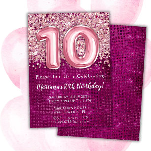 10e anniversaire Invitation Girl Magenta Parties s