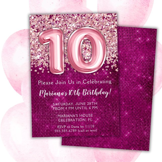 10e anniversaire Invitation Girl Magenta Parties s (Créateur téléchargé)