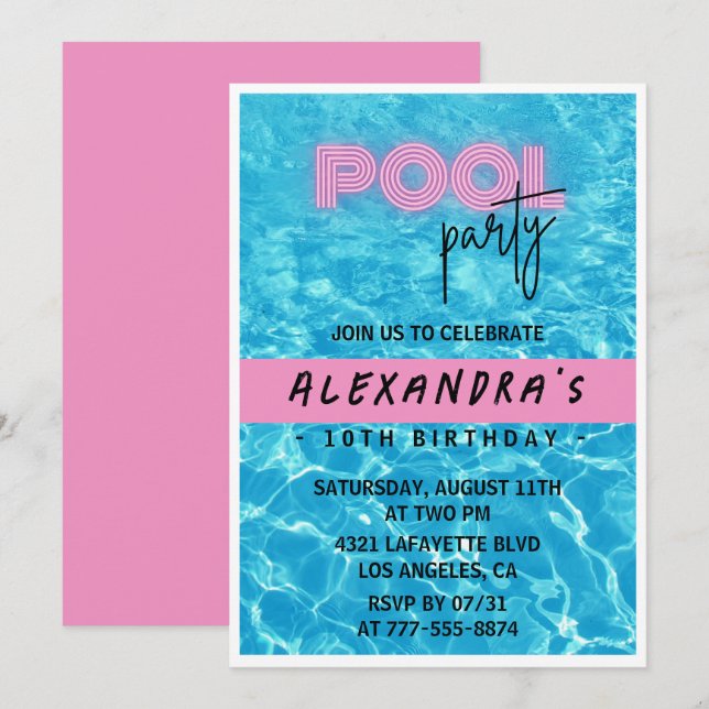 10e anniversaire invitation pour son Pool Party Su (Devant / Derrière)